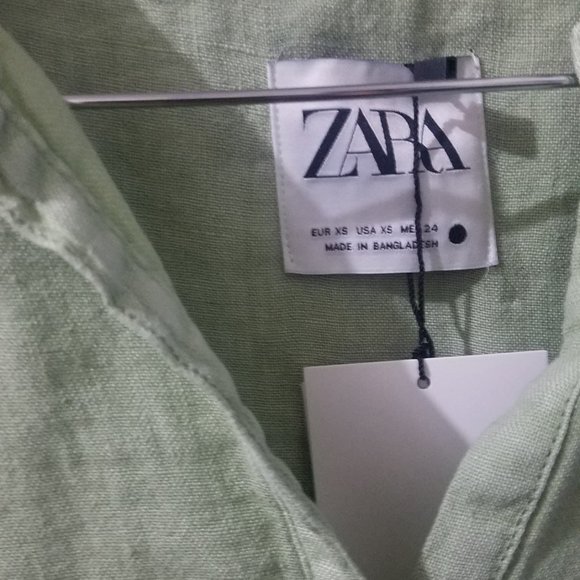 NWT 100% LINEN SAGE Pastel GREEN SLIT BLOUSE - Picture 5 of 7